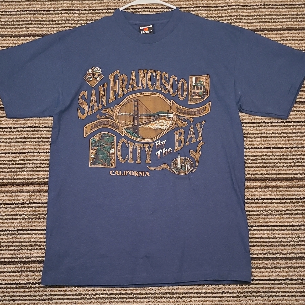 SAN FRANCISCO‎ Signal Sport Blue Grey Single Stitch Large Mens T-Shirt VTG 90s